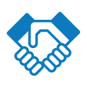 A blue icon of joined hands with no background
